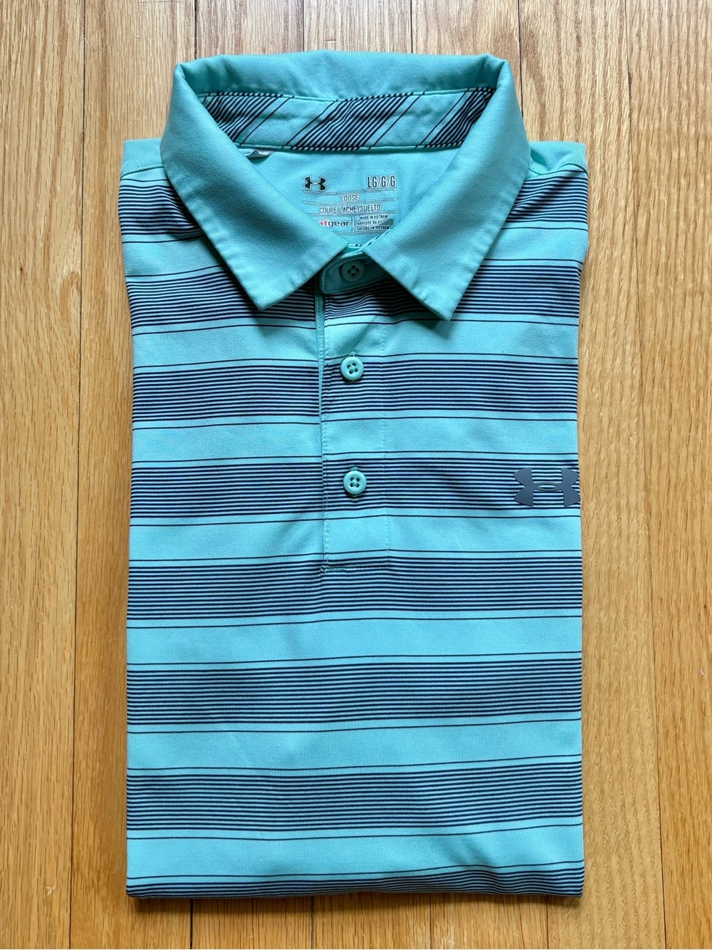 Under Armour Mens Short Sleeve Playoff Polo Shirt Large Green Blue Stripes Golf